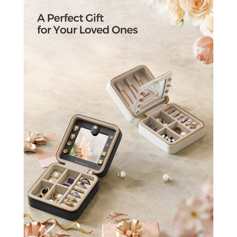 Small Travel Jewellery Case, Black Leather by Songmics