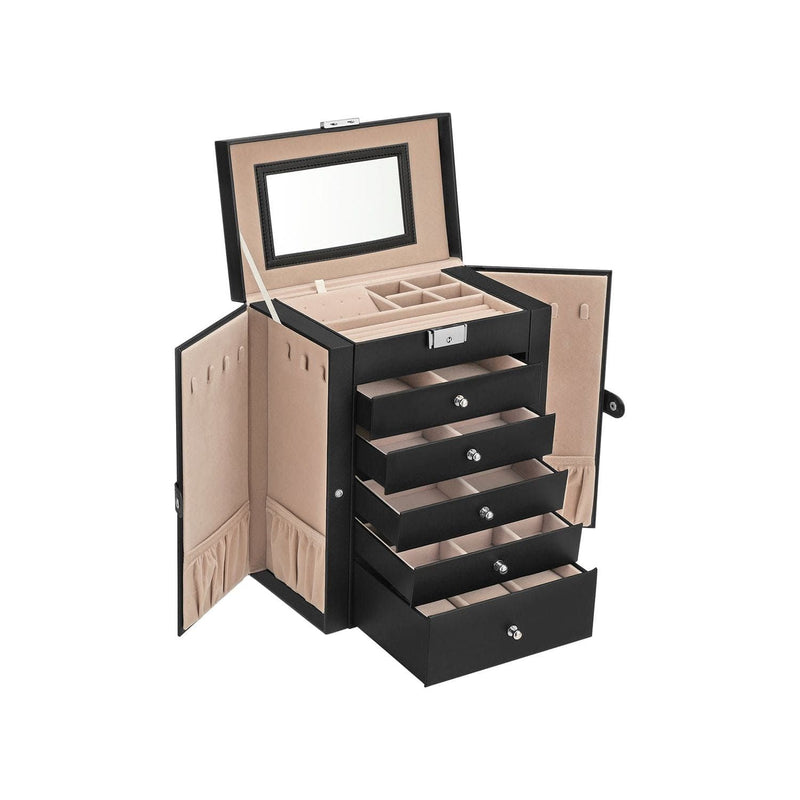 Black Leather Lockable Jewellery Box 6 Tier by Songmics