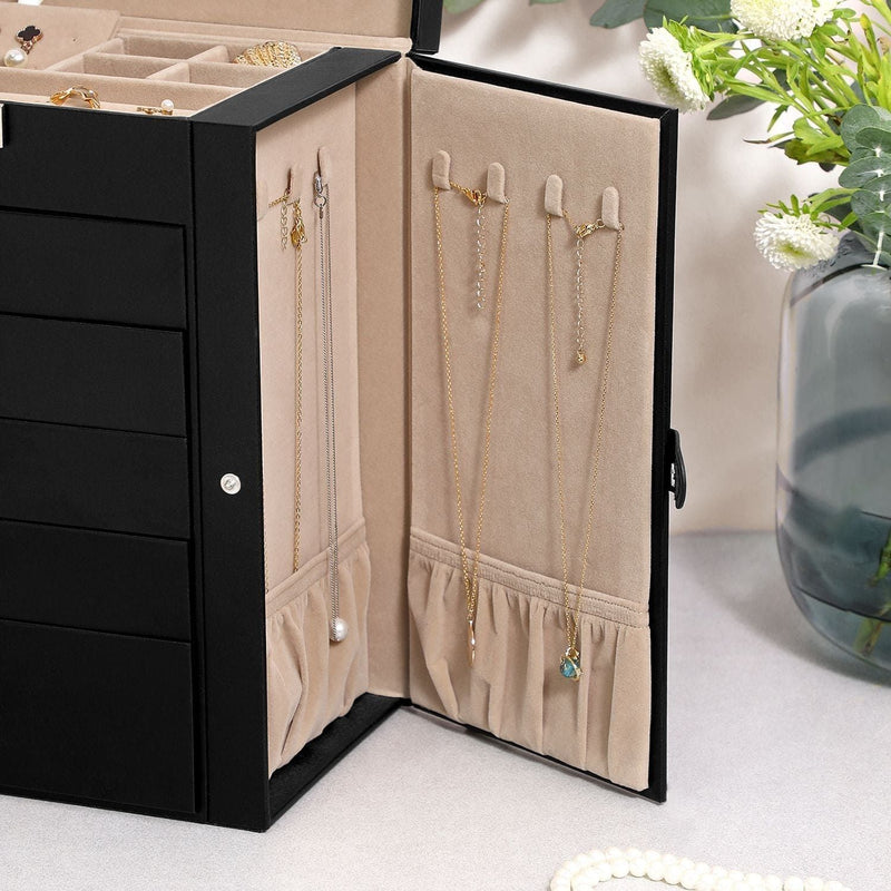 Black Leather Lockable Jewellery Box 6 Tier by Songmics