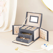 Grey Leather Jewellery Box Lockable Songmics