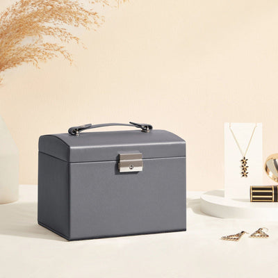 Grey Leather Jewellery Box Lockable Songmics