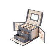Grey Leather Jewellery Box Lockable Songmics