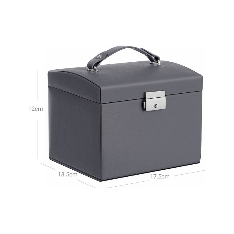 Grey Leather Jewellery Box Lockable Songmics