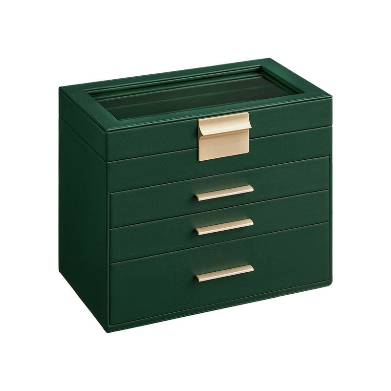 Songmics Jewelry Box With Glass Top, Green And Gold