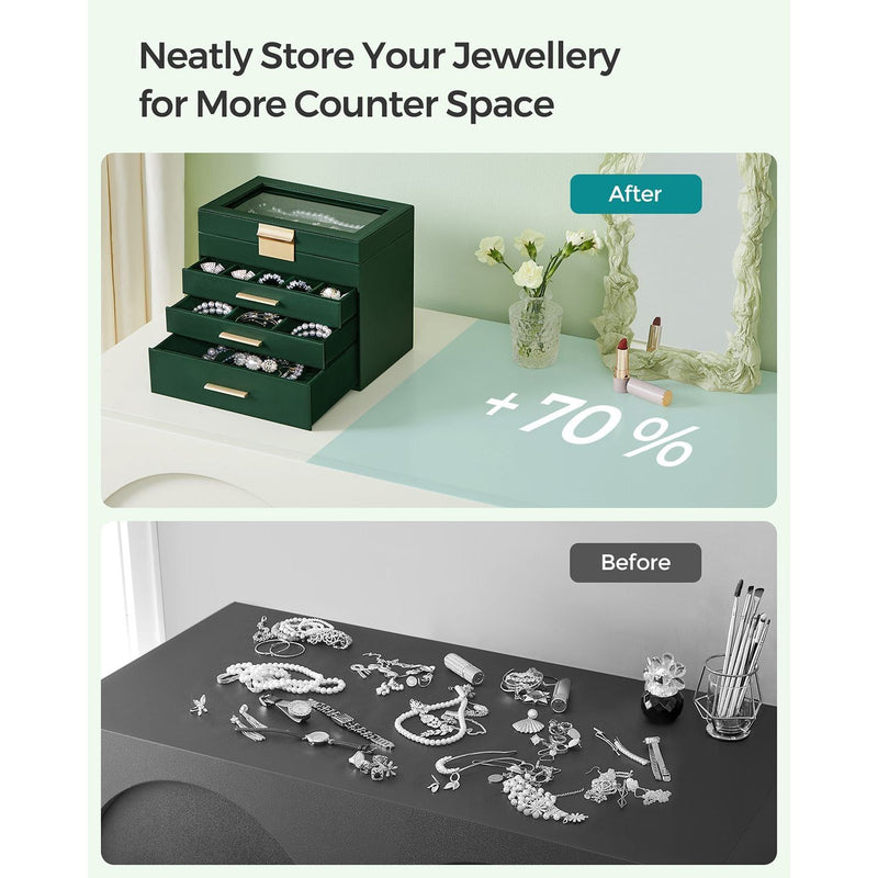 Songmics Jewelry Box With Glass Top, Green And Gold