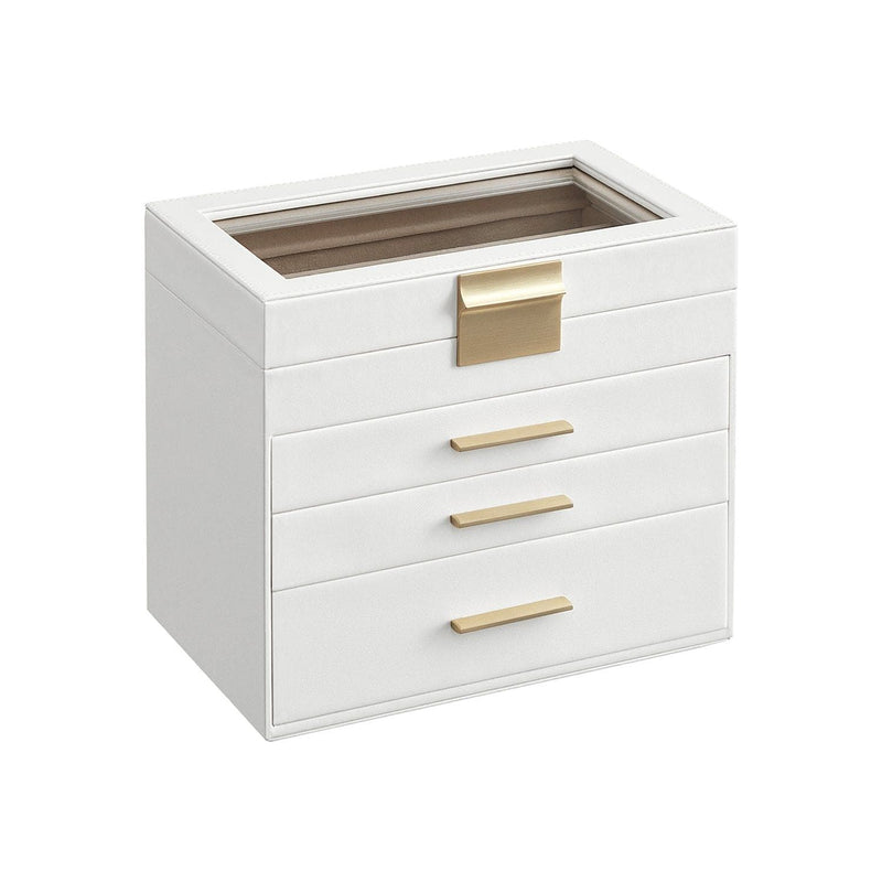 Songmics Jewelry Box With Glass Top, White And Gold
