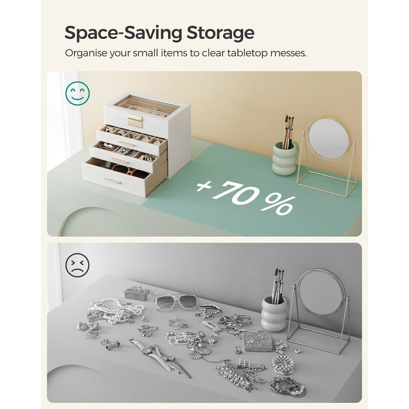 Songmics Jewelry Box With Glass Top, White And Gold