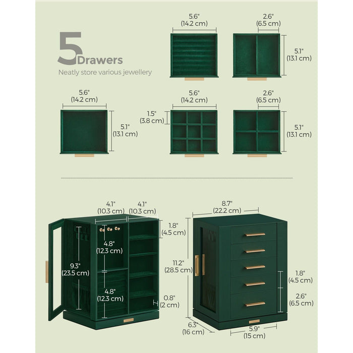 Songmics Rotating Jewellery Organiser, Forest Green