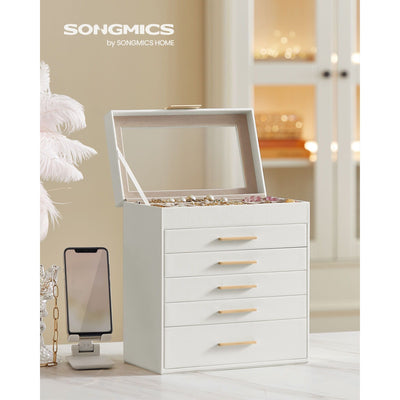 Songmics Jewellery Box With Drawers White Gold Songmics