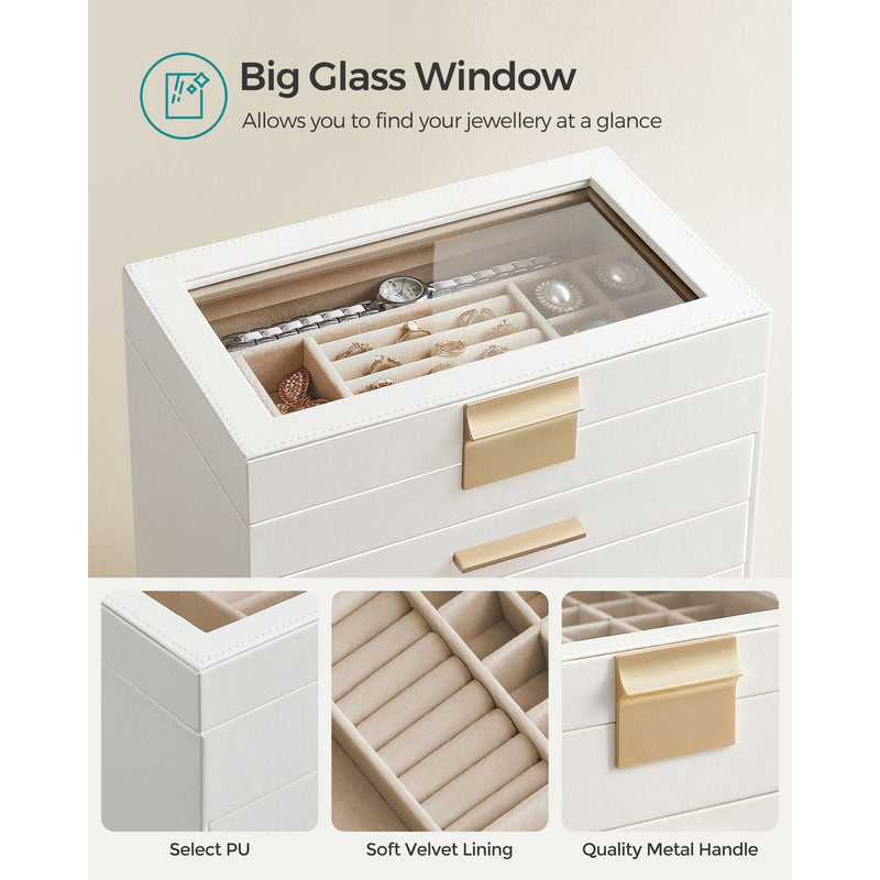 Songmics Jewellery Box With Drawers White Gold