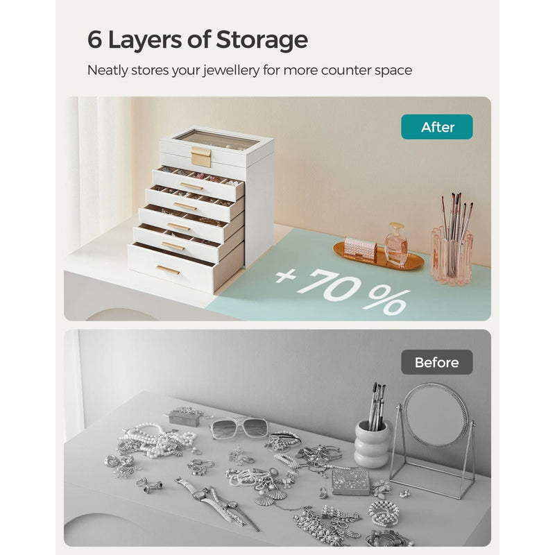 Songmics Jewellery Box With Drawers White Gold