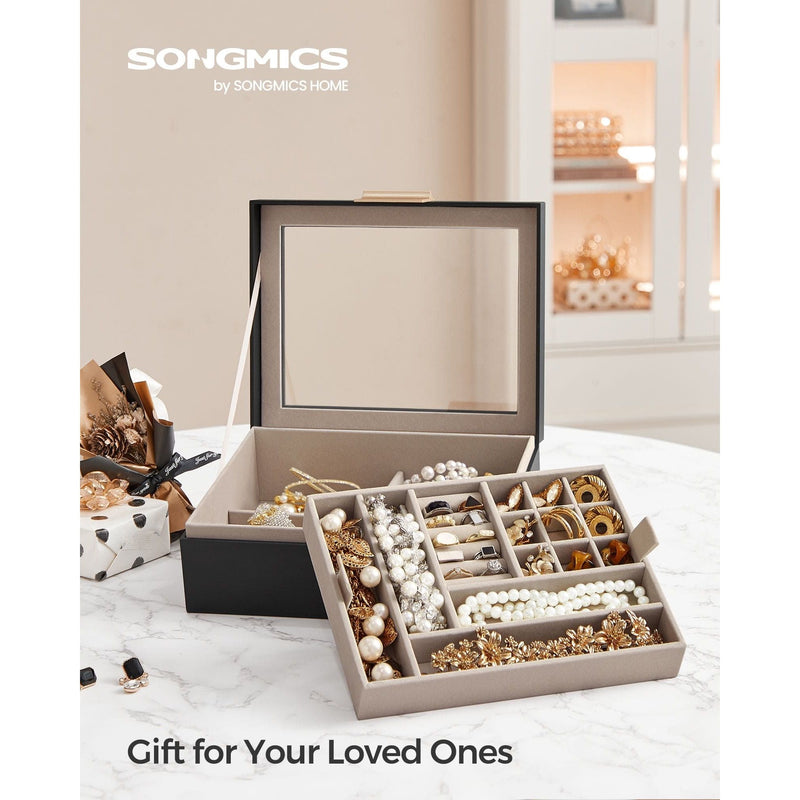 Songmics Jewellery Box With Glass Top Black Songmics