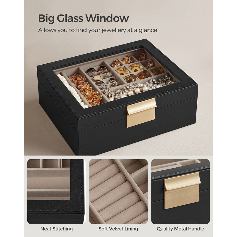 Songmics Jewellery Box With Glass Top Black Songmics