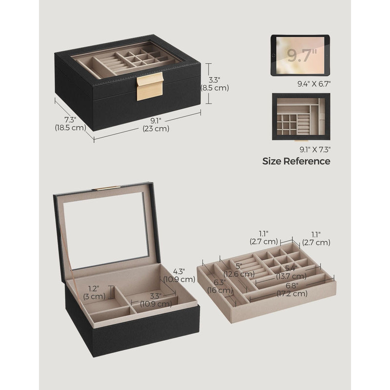 Songmics Jewellery Box With Glass Top Black Songmics