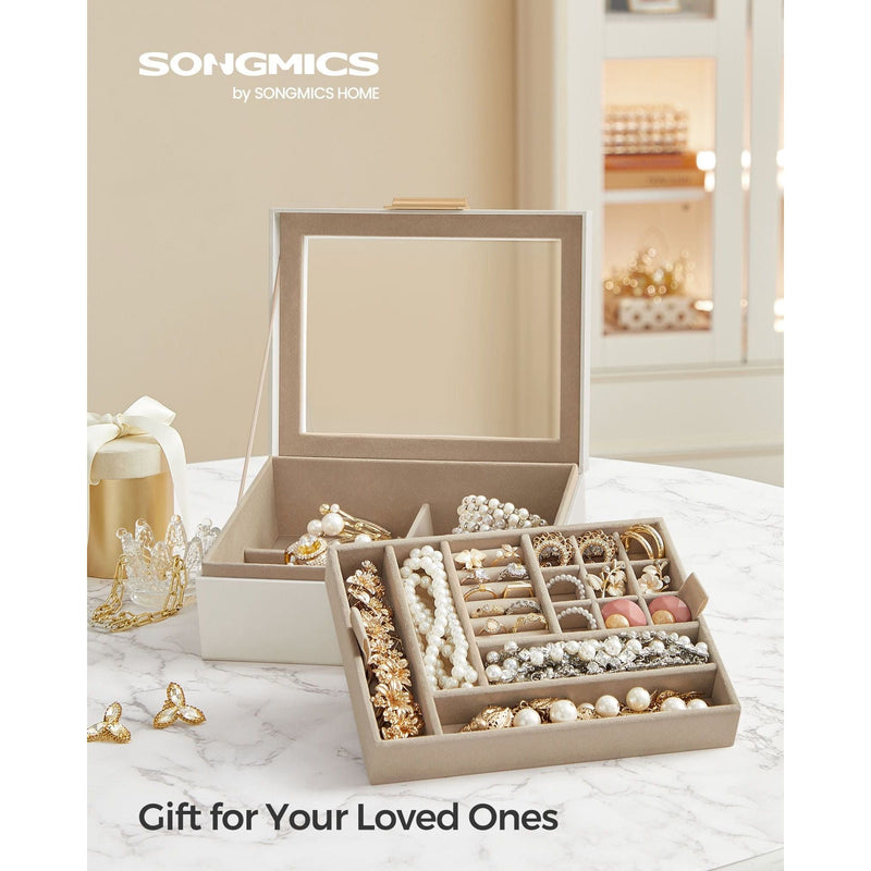 Songmics Jewellery Box With Glass Top White