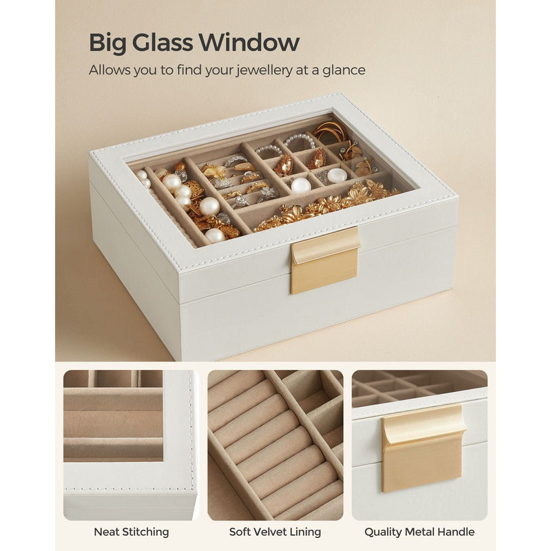 Songmics Jewellery Box With Glass Top White