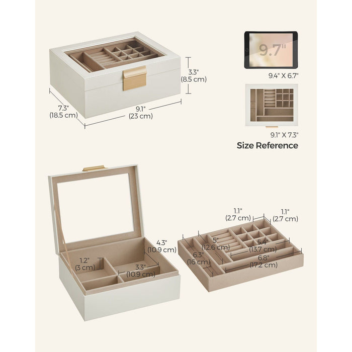 Songmics Jewellery Box With Glass Top White