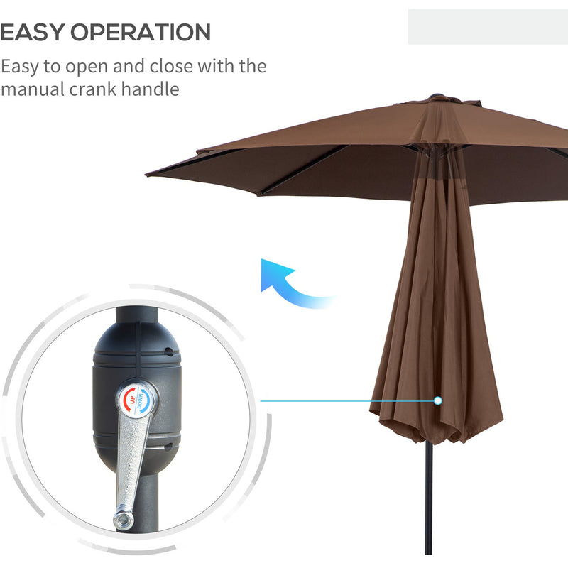 Garden Parasol with Large Adjustable Canopy for Reliable Shade Over Tables Coffee Outsunny