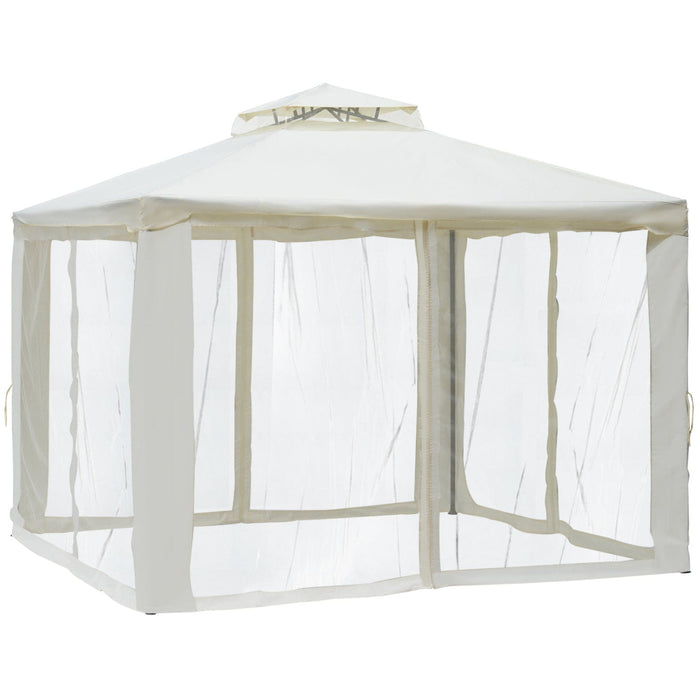 Stylish Metal Frame Gazebo With Mesh Sides, Vented Roof, 3x3