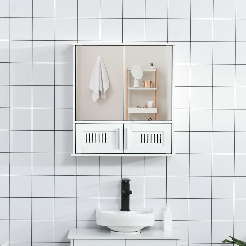 Wall Mounted Bathroom Mirror Cabinet, Double Doors 55 x 17cm