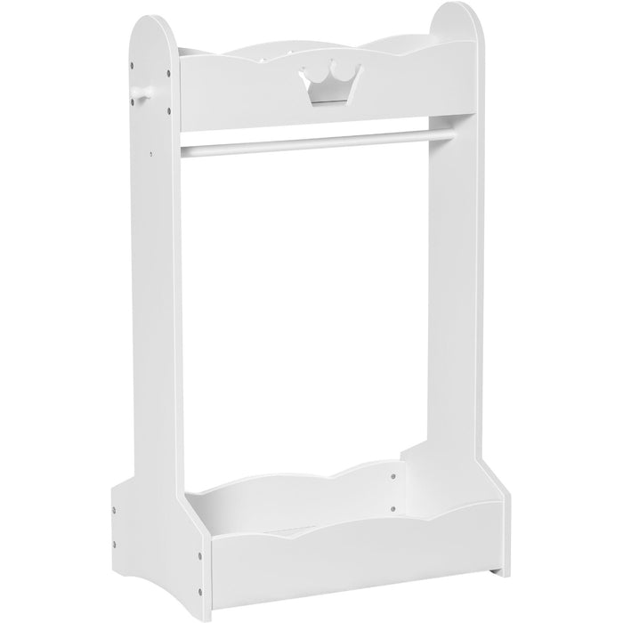 Kids White Wooden Clothes Rack with Storage for Ages 3-8