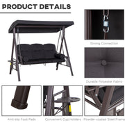 Black Outdoor Swing Chair With Canopy & Cup Trays Outsunny