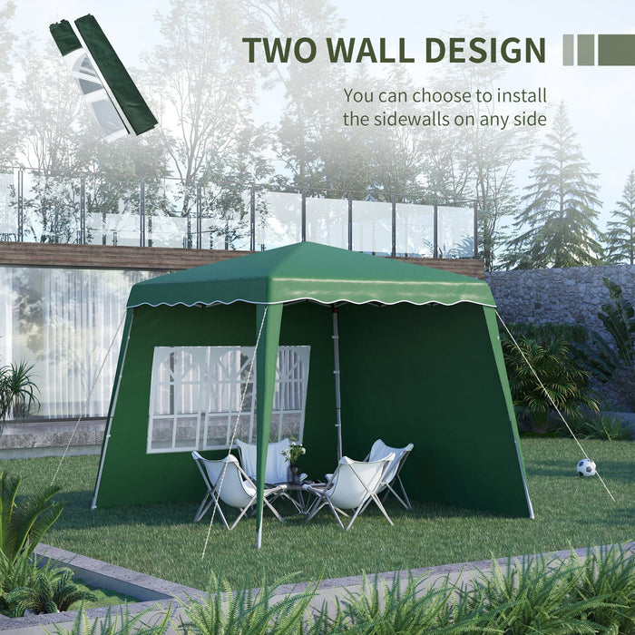 3x3 Pop Up Gazebo With 2 Sides, Slanted Legs, UV50+, Green