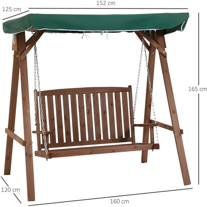 Fir Wood 2 Seater Garden Swing Chair With Canopy, Green