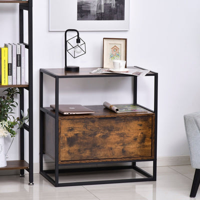 Industrial Style Side Table with Drawer, Shelf, Steel Frame Homcom