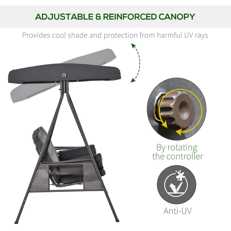 Garden Swing Chair With Canopy & Cup Trays, Dark Grey Outsunny