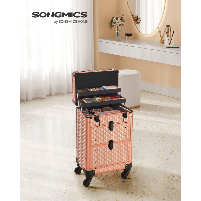 Songmics Makeup Trolley Case, Champagne Gold