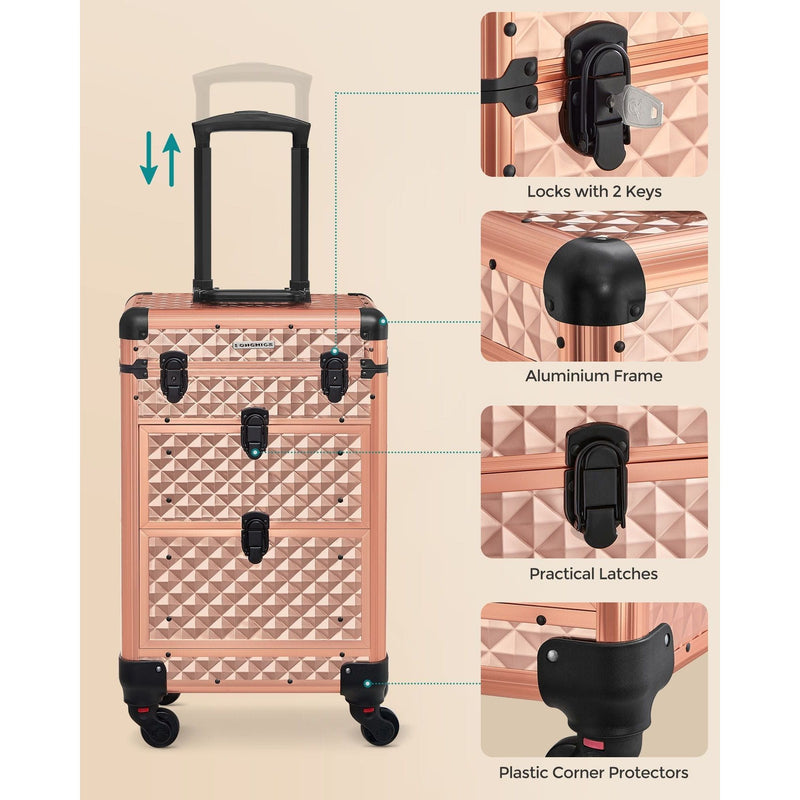 Songmics Makeup Trolley Case, Champagne Gold