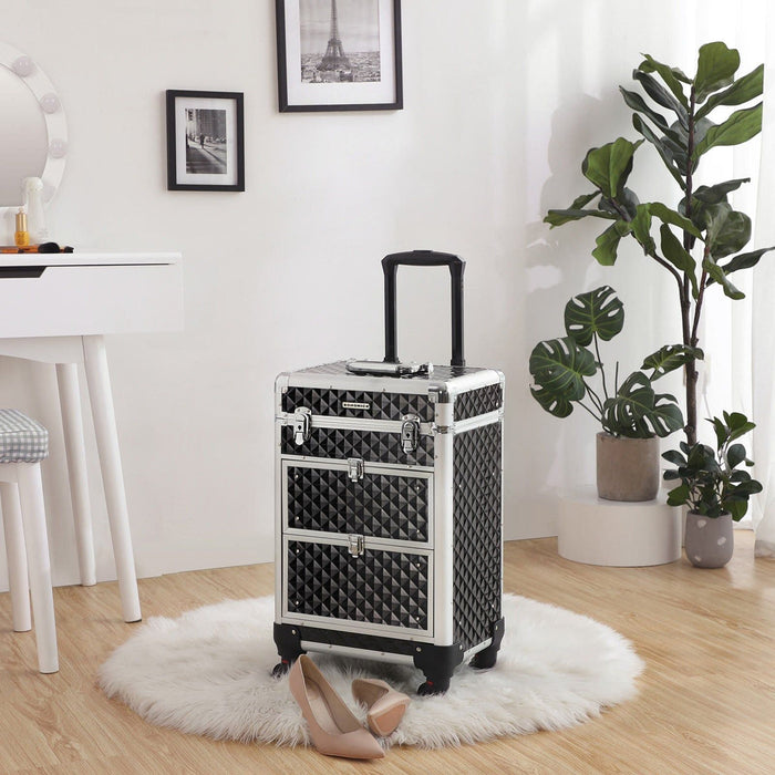 Songmics Trolley Beauty Case 2 Drawer Black