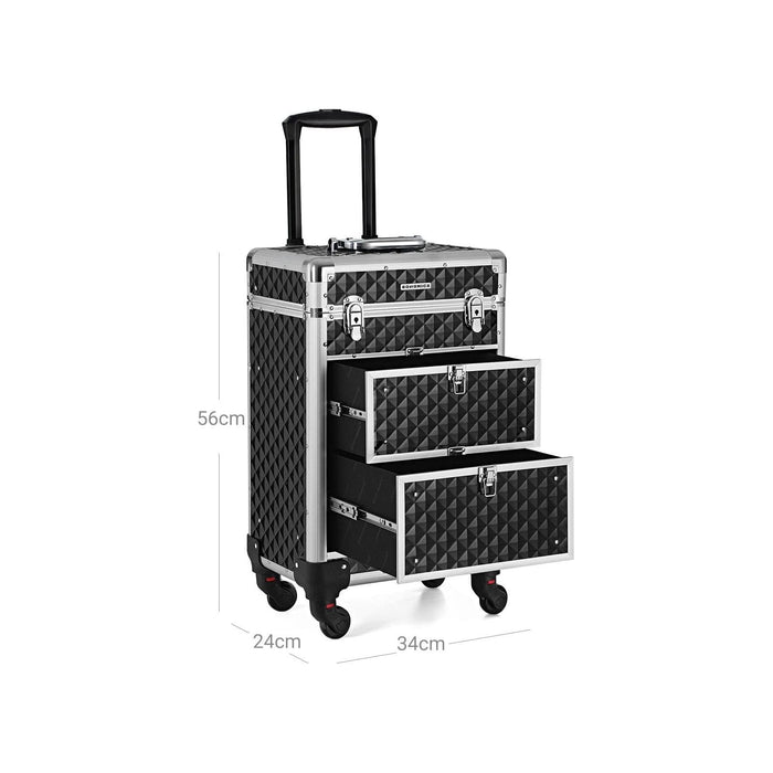 Songmics Trolley Beauty Case 2 Drawer Black