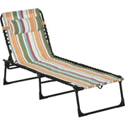 Outsunny Folding Sun Lounger Beach Chaise Chair Garden Reclining Cot Camping Hiking Recliner with 4 Position Adjustable, Multicolored Outsunny