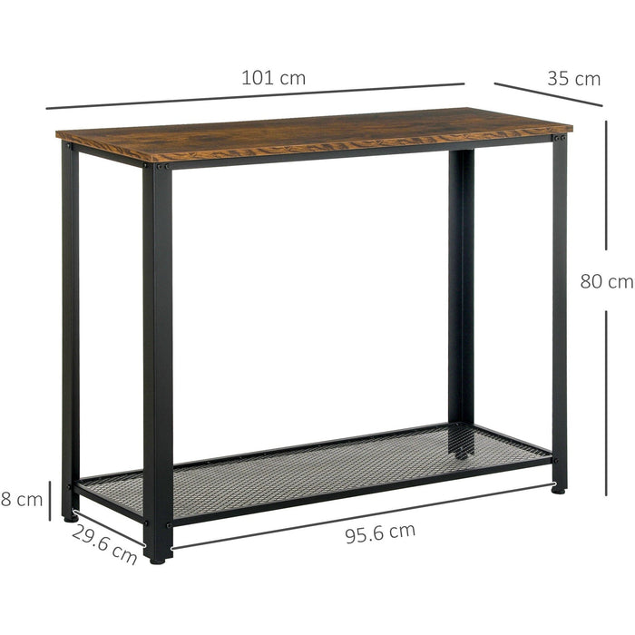 2 Tier Console Table - Bottom Mesh Shelf - Brown/Black