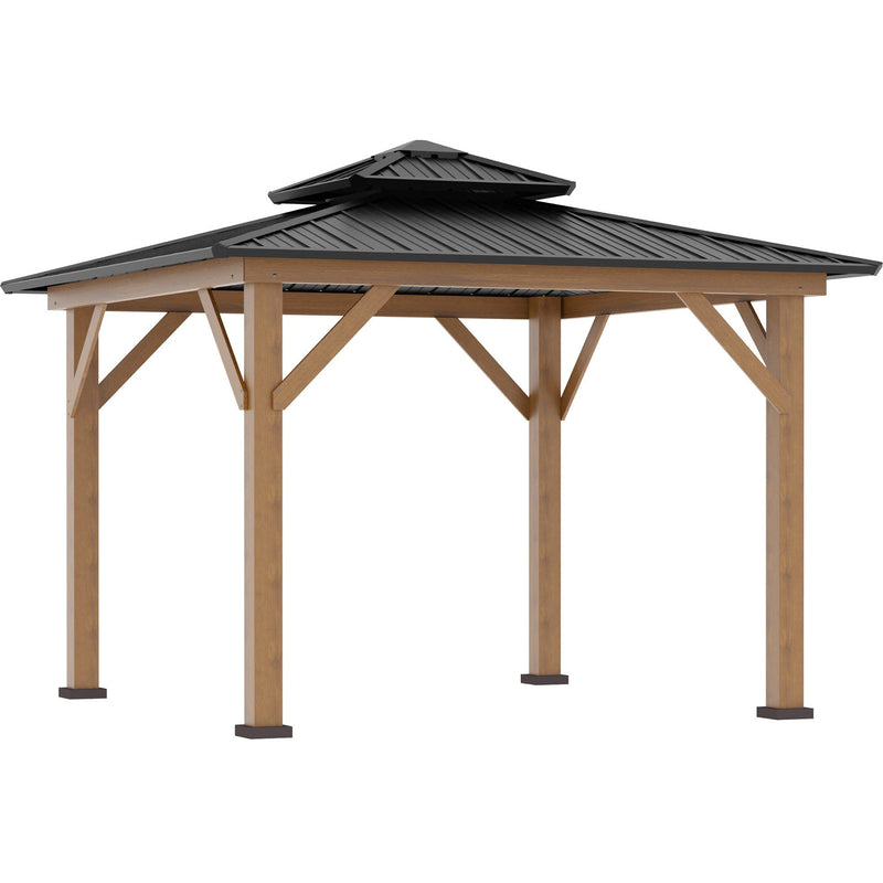 Wooden Garden Pergola With Galvanised Metal Roof, 3.4m x 3.4m Outsunny