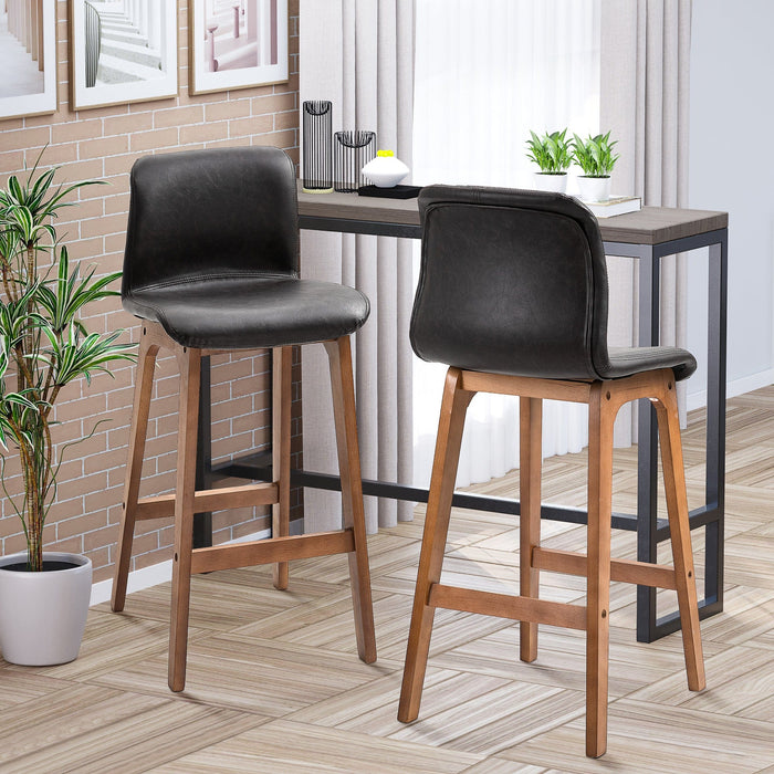 Wooden Breakfast Bar Stools With Backs, Brown Leather