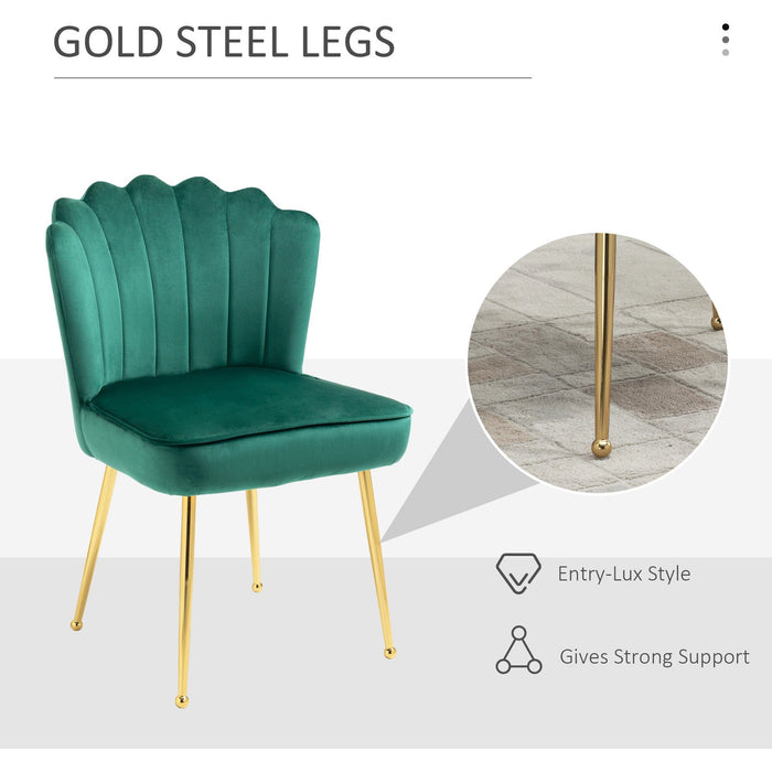 Green Velvet Shell Back Chair With Gold Metal Legs