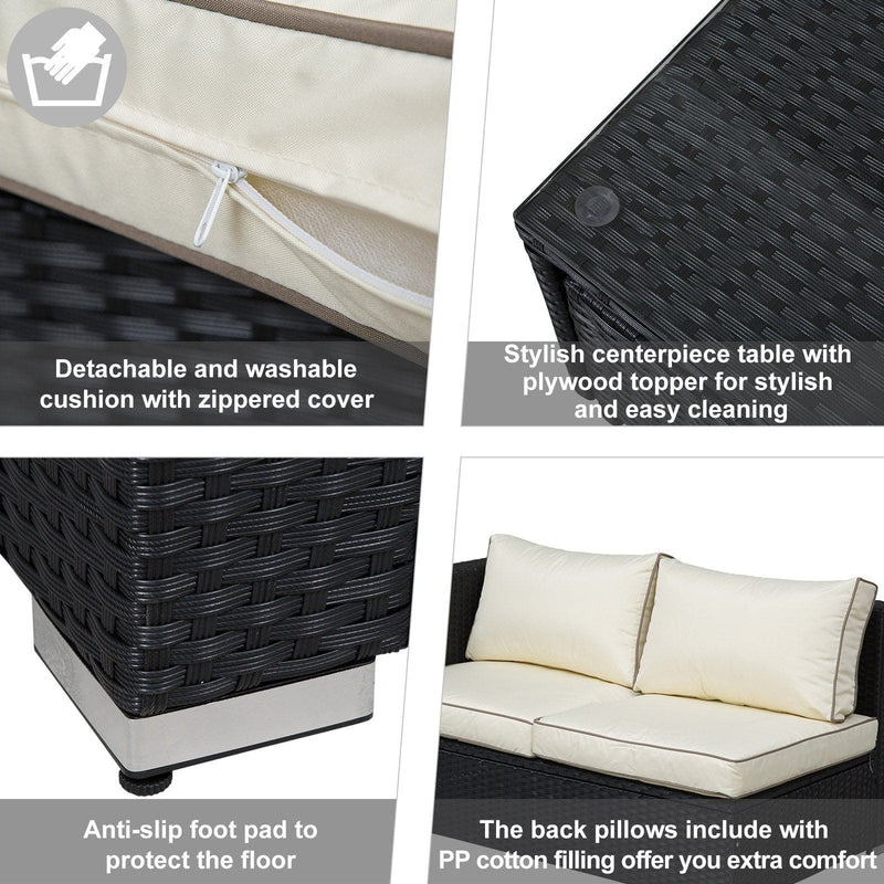 4 Seater Rattan Sofa Set with Storage Table & Cushions