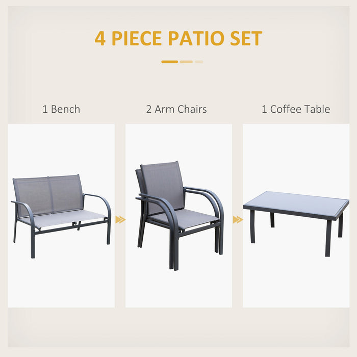 4Pc Garden Sofa and Table Set, Grey