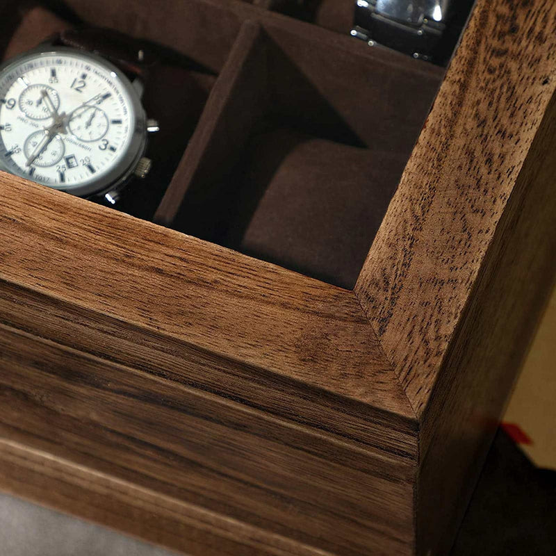 8 Slot Wooden Watch Box With Glass Top And Drawer
