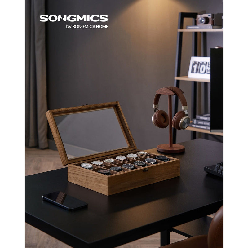 Wooden Watch Box Glass Top 12 Watches by Songmics