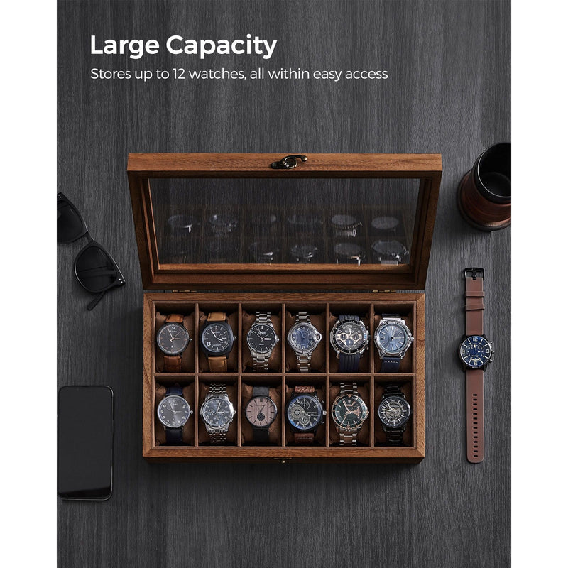 Wooden Watch Box Glass Top 12 Watches by Songmics