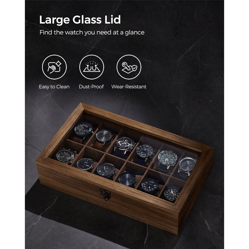 Wooden Watch Box Glass Top 12 Watches by Songmics