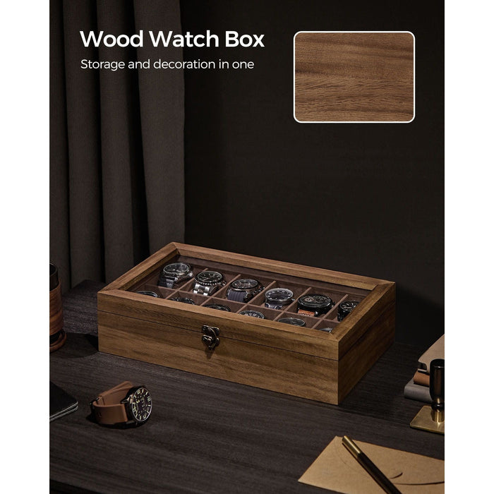 Wooden Watch Box Glass Top 12 Watches