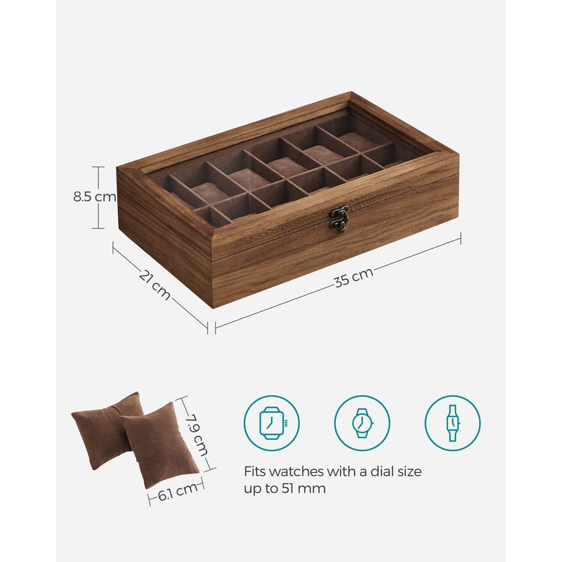 Wooden Watch Box Glass Top 12 Watches by Songmics