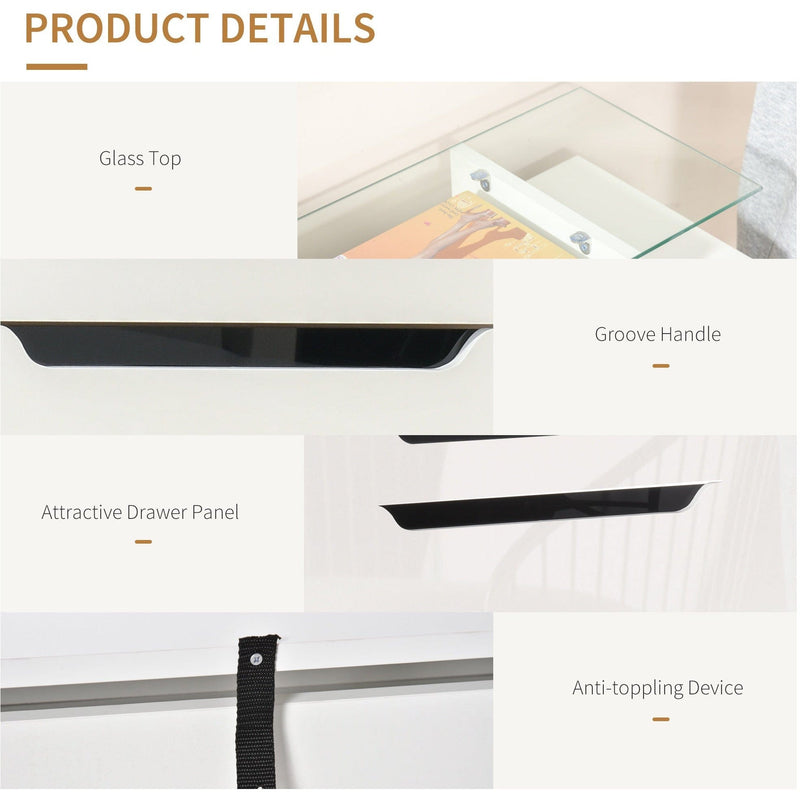 High Gloss Shoe Cabinet - 3 Drawers, Holds 14 Pairs