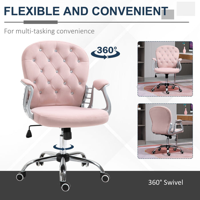 Pink Diamond Tufted Velour Swivel Office Chair