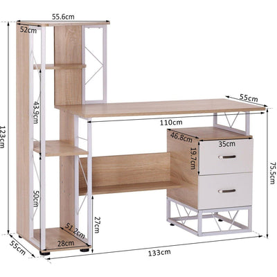 Computer Desk with Shelves, Drawers, Home Office Workstation Homcom